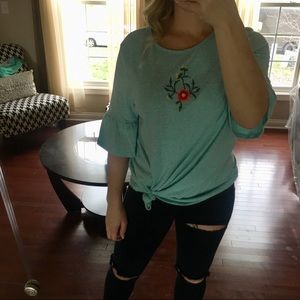 Sky blue embroidered tunic